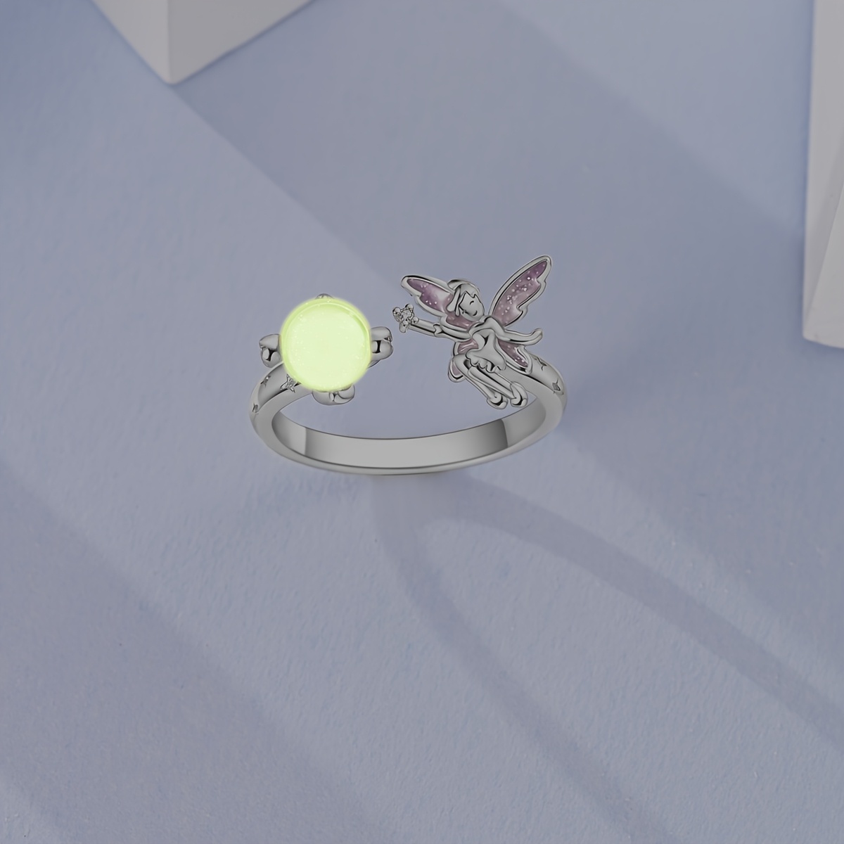 Silvery Color Adjustable Women's Ring, Fairy Glow Design